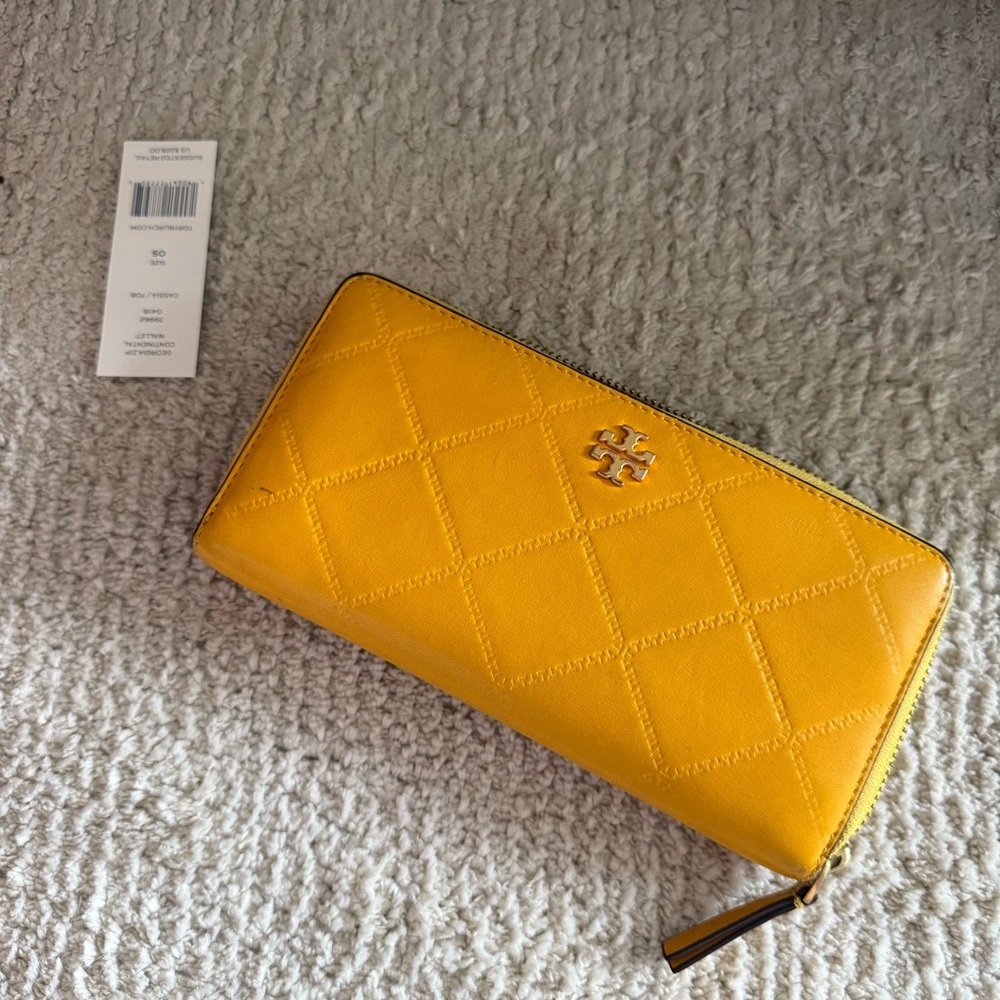 Tory Burch Yellow Quilted Leather Wallet
